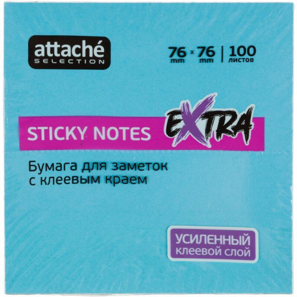 Стикеры Attache Selection Extra 76х76 мм неоновые голубые (1 блок, 100  листов)