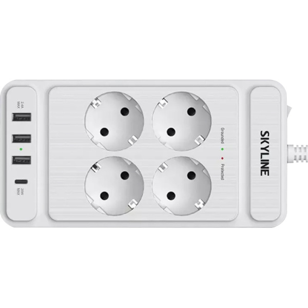 Сетевой фильтр Skyline USP-420 на 4 розетки + 3 USB 2 метра белый  (S00003690)