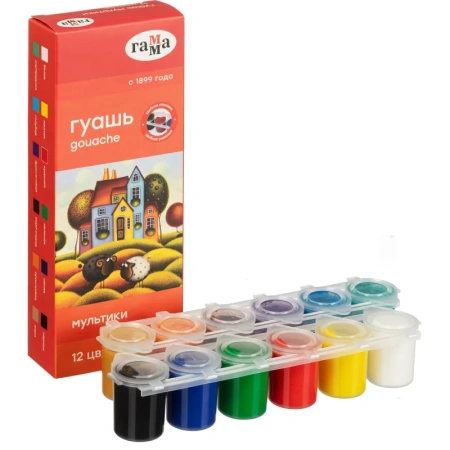 Гуашь Гамма Мультики 12 цветов по 15 мл
