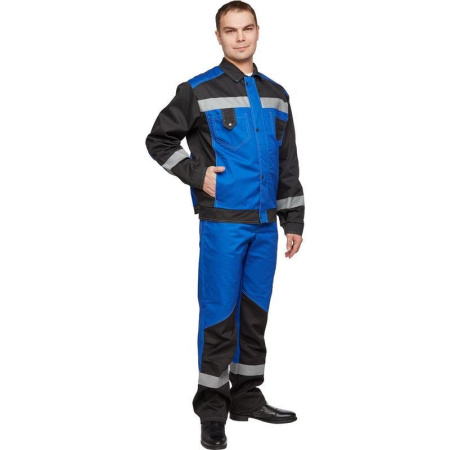 Костюм рабочий летний мужской л21-КПК с СОП васильковый/черный (размер 44-46, рост 182-188)