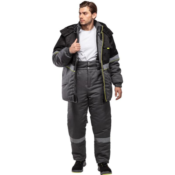 Куртка рабочая зимняя мужская з43-КУ с СОП серая/черная (размер 44-46,  рост 182-188)