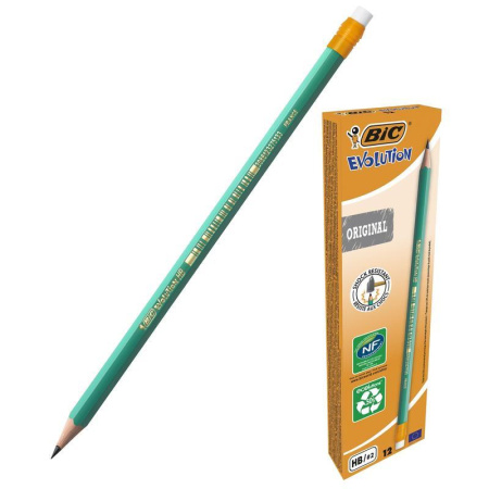 Карандаш BIC Evolution Эко, HB, с ластиком, заточенный